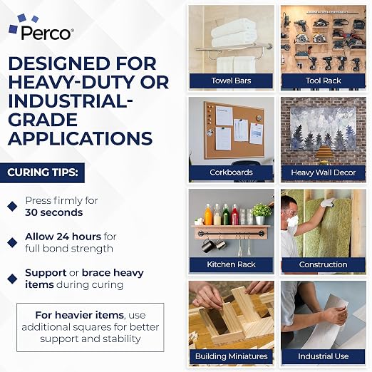 Perco Double Sided Tape Squares, 15 3"x3" Pre-Cut Mounting Squares – Heavy Duty - Image 3