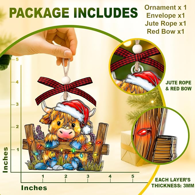 Highland Cow Christmas Ornaments - Image 2