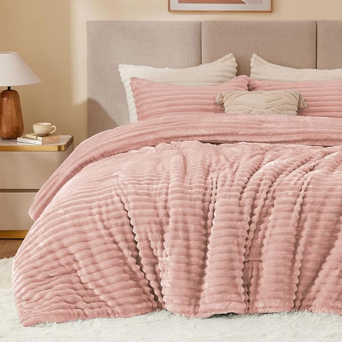 BEDELITE Fleece Queen Comforter Set -Super Soft & Warm Fluffy Dusty Pink Bedding by BEDELITE