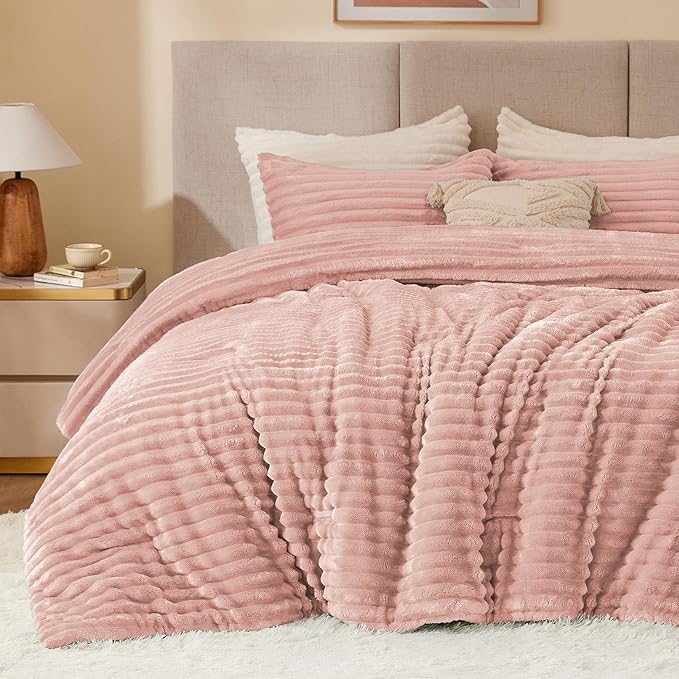 BEDELITE Fleece King Comforter Set -Super Soft & Warm Fluffy Dusty Pink Bedding by BEDELITE