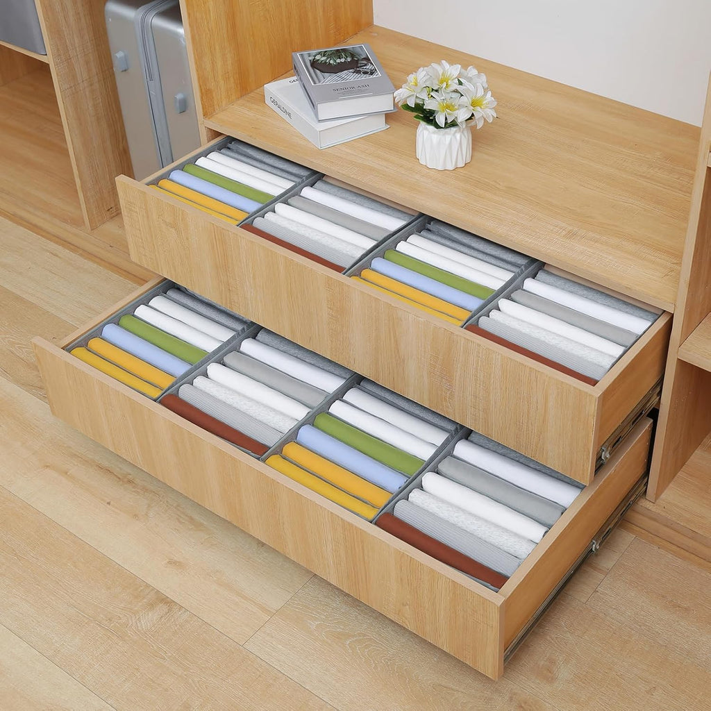 Qozary 4 Pack Drawer Organizers for Clothing, 8 Grids Foldable Closet Organizers and Storage Bins for Bedroom, Dresser Organizer Boxes for Thin T-shirts, Tank Tops