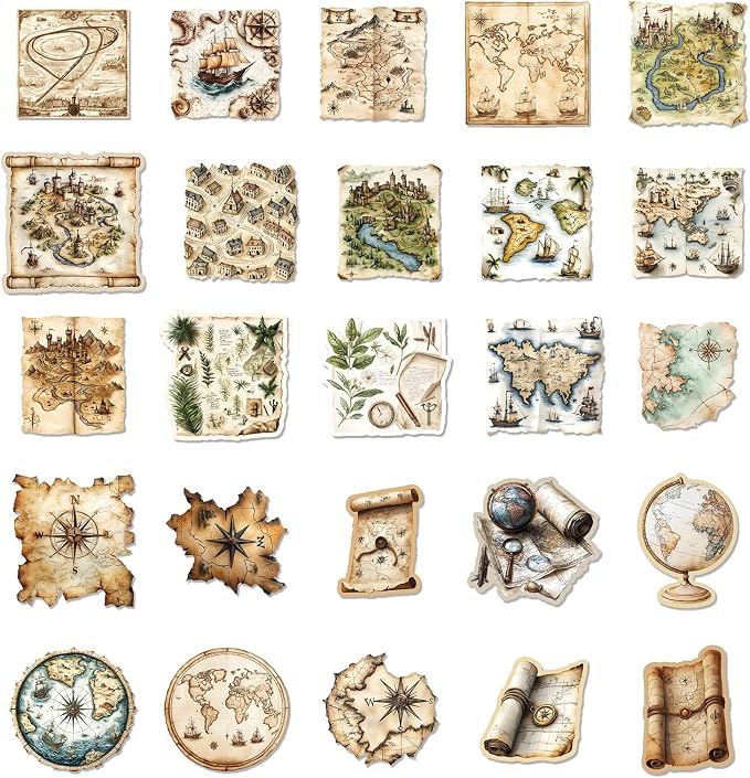 PRSTINCOL 100Pcs Vintage Sticker Pack, Cute Map Design Scrapbook Supplies - Image 8