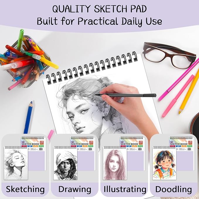 WINNER 9" x 12" Sketch Book 4 Pack, 400 Sheets Spiral Bound Art Sketchbook - Image 5