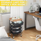 SYKIARIOL Utility Cart with 4 Labeling Drawers and Wooden Tabletop – Rolling - Image 8