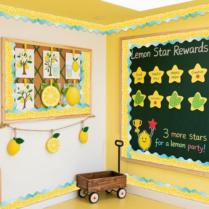 69 Feet Lemon Zest Border Bulletin Board Summer Lemon Slices Juice Scalloped - Image 7
