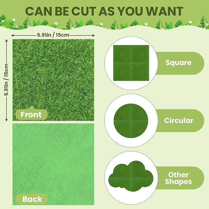 4 Packs 6x6 Inch Cuttable Artificial Grass Squares, Realistic Fake Grass Mats - Image 2