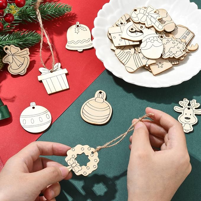 81 pcs 27 Styles Christmas Theme Unfinished Wooden Cutout Charms Snowman Winter - Image 5