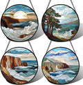 DASTOLL Stained Glass Window Hanging 4 Pcs Set Ocean Waves 9.8" by DASTOLL