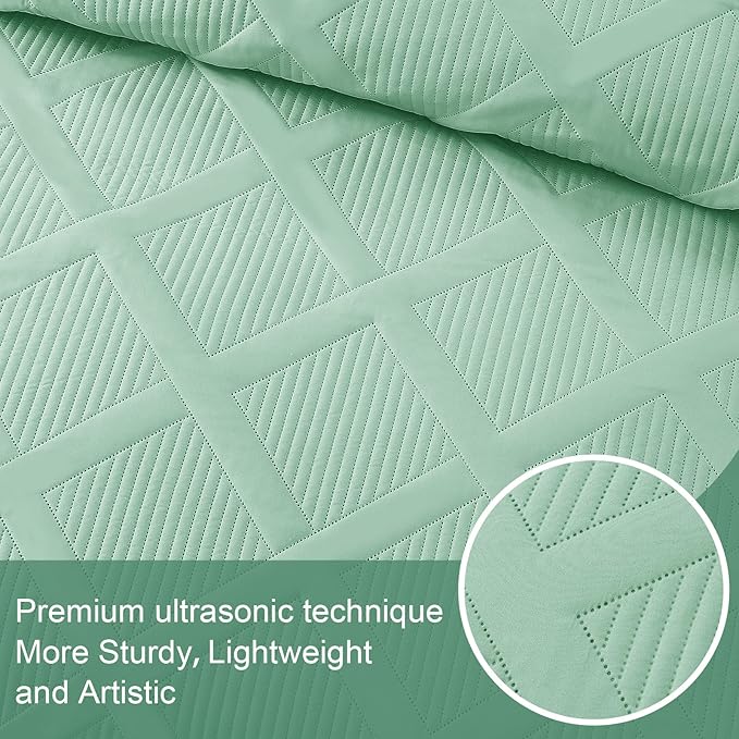 Exclusivo Mezcla King Quilt Set- Light Green Quilts Bedding Set - Image 5