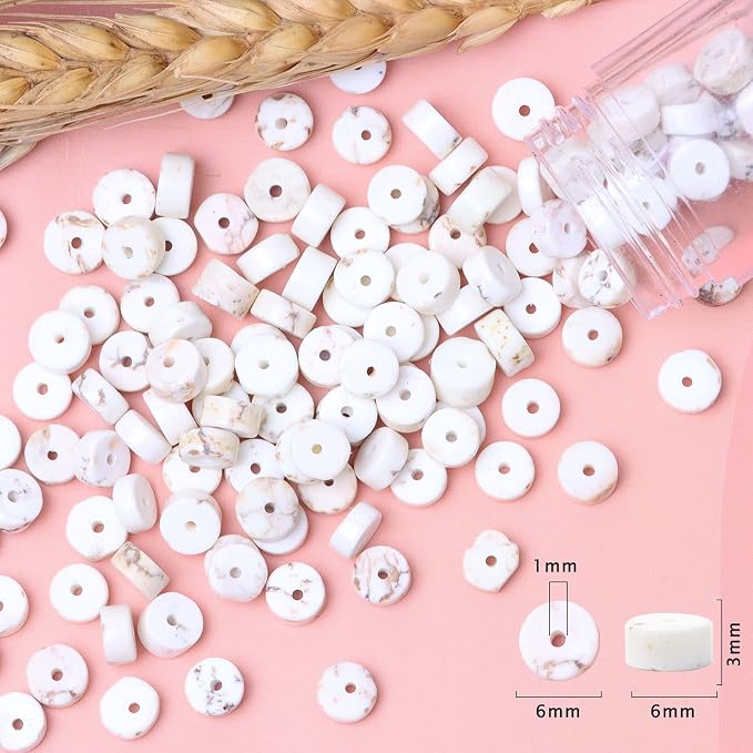Natural Stone Heishi Beads for Necklace Making, 4 mm x 6 mm Small Flat Round - Image 6