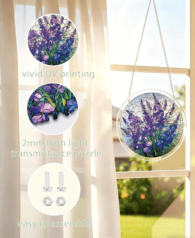 Acrylic Puzzle Suncatcher, Lavender Shimmer Purple Sun Catcher - Image 7