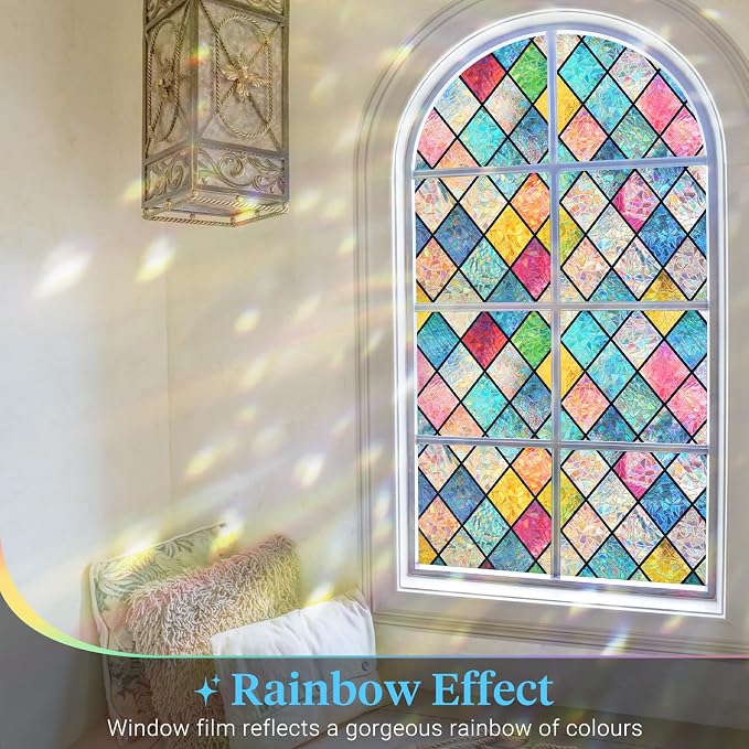 Haton Window Privacy Film Stained Glass Film, Rainbow Decorative Window Cling - Image 2