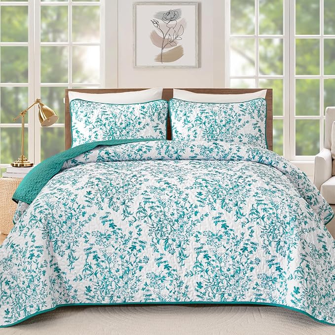 WONGS BEDDING Quilt King Size, Teal Quilt Bedding Set by WONGSBEDDING