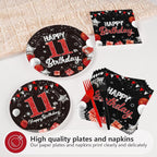 96Pcs Red and Black Party Decorations Happy 11th Birthday Plates and Napkins - Image 3