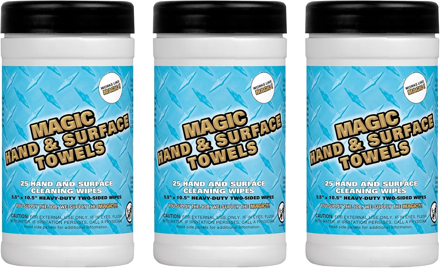 Magic Heavy Duty Cleaning Wipes - Dual Sided Hand & Surface Shop Towels | Professional-grade Cleaning | Waterless | Moisturizing | Cleans Grease, Oil, Dirt, & more (3 Pack | 75 Sheets Total)