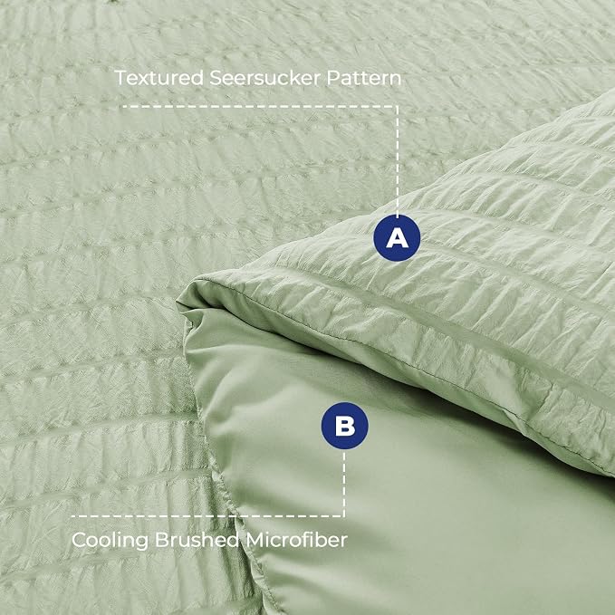 HYMOKEGE Light Green Full Size Comforter Sets Seersucker 7 Pieces, All Season - Image 4