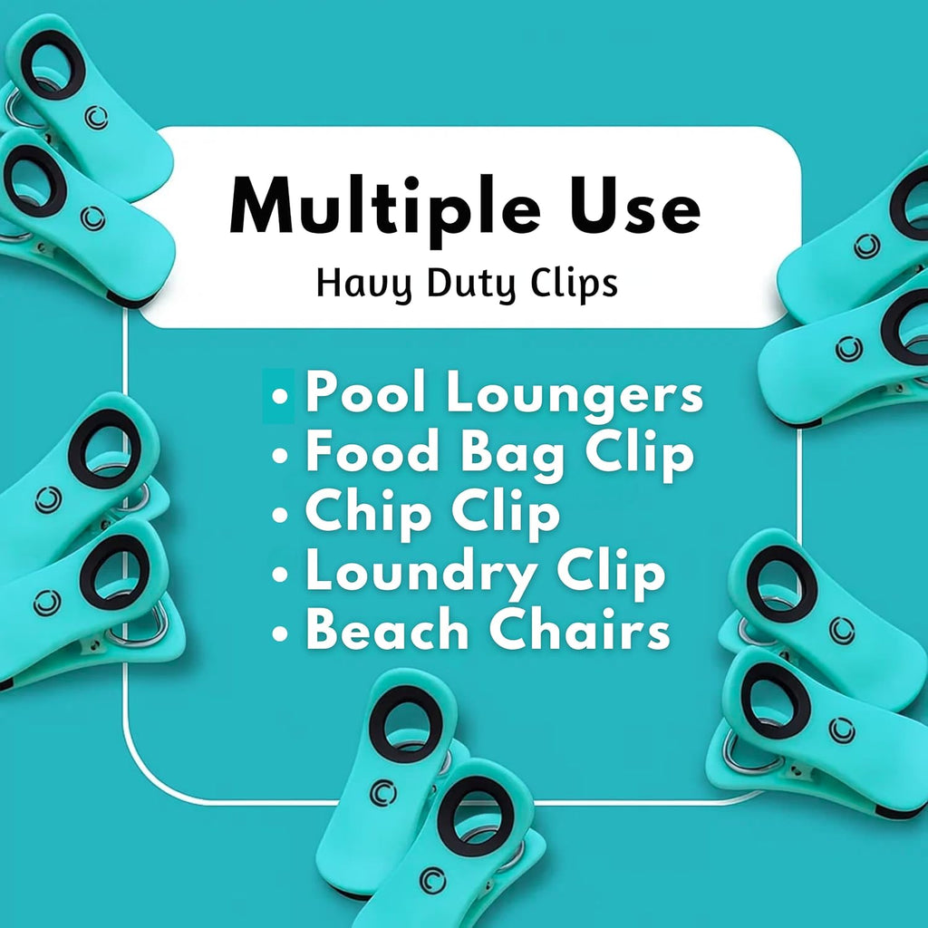 CoreClips Towel Clips for Beach Chairs - Set of 4 Pool Towel Holder Clips for Lounge Chairs on Cruise, Large 2.5” Opening Heavy Duty Clip for Towels on Boat Loungers with Travel Pouch - Turquoise