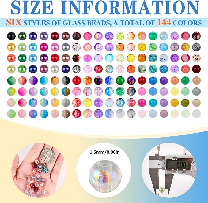 XSEINO About 144 Colors 1200PCS 6mm Glass Beads Bracelet Making Set, Colored - Image 2