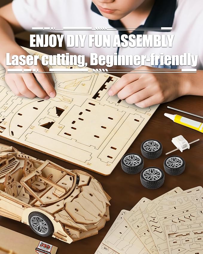 3D Wooden Puzzles for Adults Roadster, Mechanical Wood Sport Car Model Kits for - Image 5