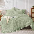 JOLLYVOGUE Sage Green Comforter Full Size, 3 Pieces Seersucker Lightweight Full by JOLLYVOGUE