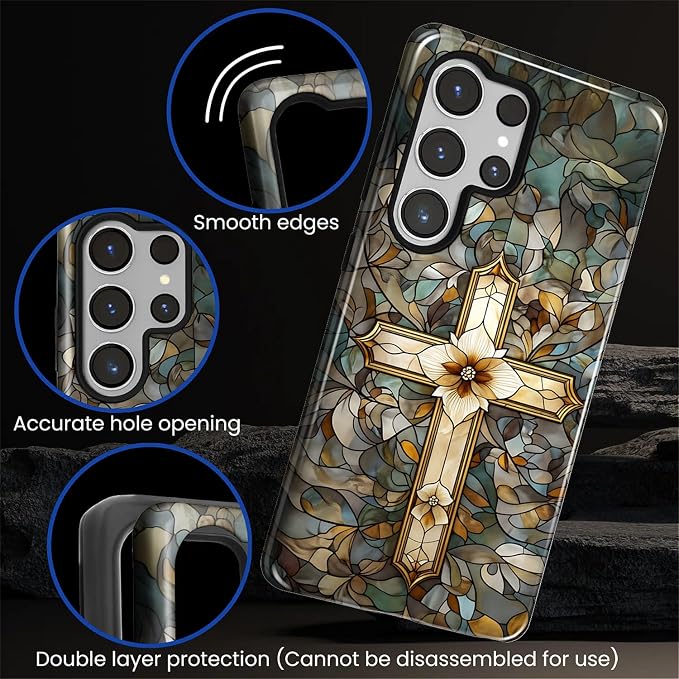 for Samsung Galaxy S25 Ultra Case, Christian Cross Stained Glass Pattern Glossy - Image 5