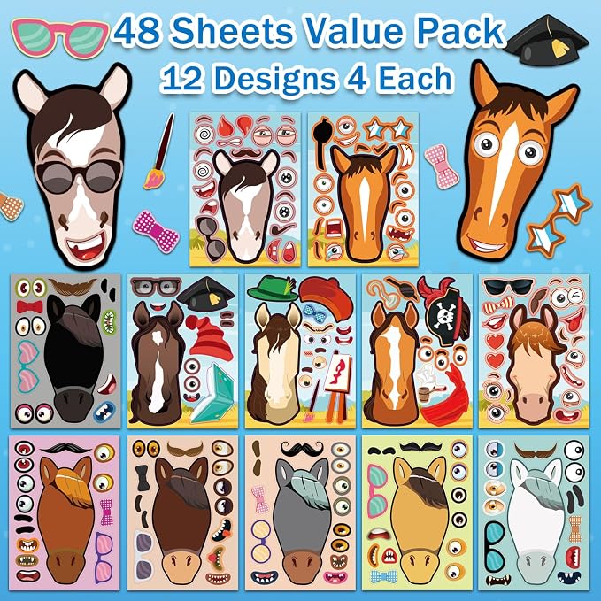 Aowplc 48 Pcs Make A Horse Sticker Sheets Mix and Match - Image 2