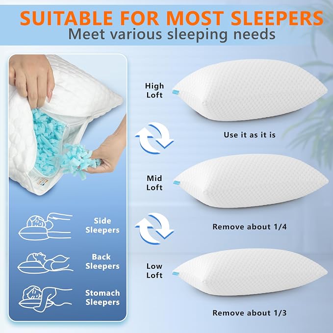 UYWO Cooling Pillows King Size Set of 2, Memory Foam Pillows - Image 6