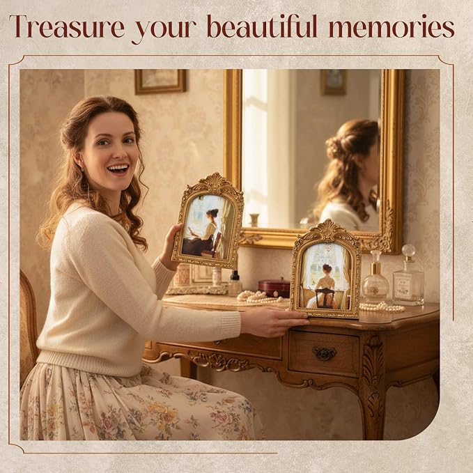 Wonderjune 3 Pcs Vintage Picture Frames Antique Set Baroque Ornate Gold Arched - Image 5