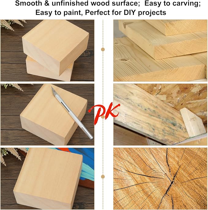 6PCS 4x4x2 inch Basswood Carving Blocks, Unfinished Wood Blocks - Image 3