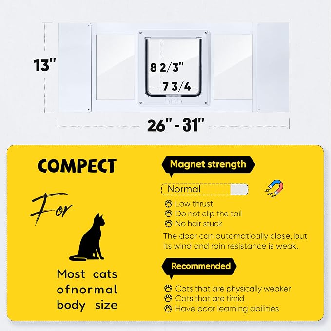 【Solid Wood】 Cat Door for Window, Fit Width 26"-31" Window, 3-Min Install - Image 2