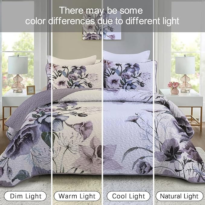 Floral Quilt Set Twin 2 Pieces Boho Purple Floral Quilt Coverlet Set Soft - Image 6