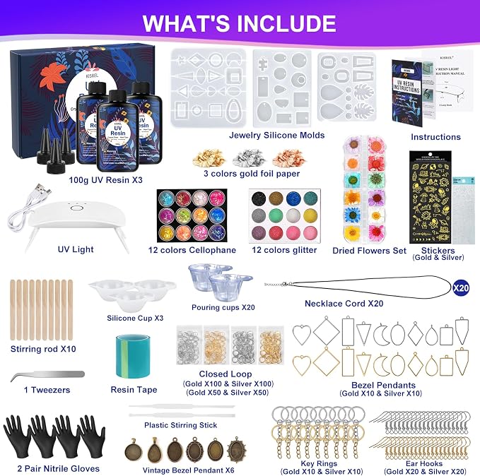 KISREL UV Resin Jewelry Making Kit, 300g Crystal Clear Resin - Image 2