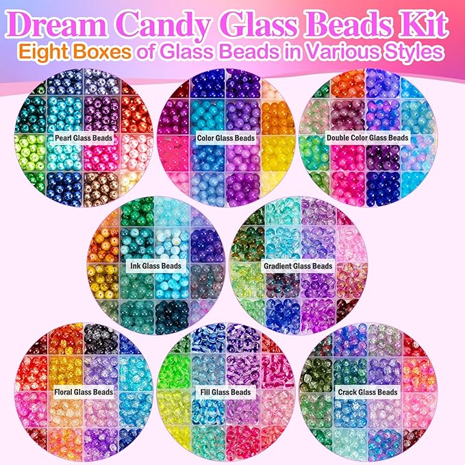 XSEINO 192 Colors 4800pcs 8mm Dream Candy Colorful Series Glass Beads Bracelet - Image 3