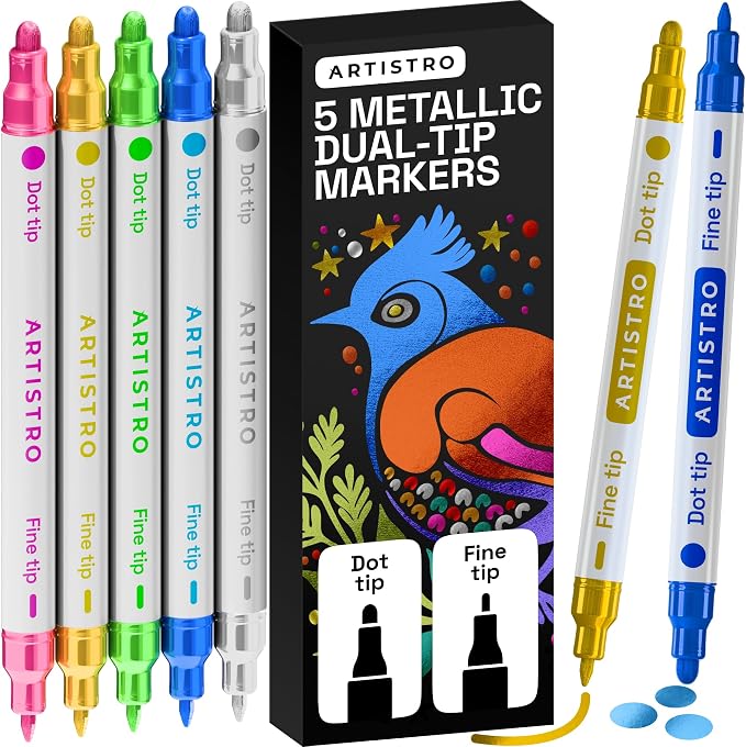 ARTISTRO 5 Metallic Dual-Tip Acrylic Paint Markers – Paint Pens Set by ARTISTRO
