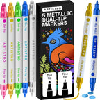 ARTISTRO 5 Metallic Dual-Tip Acrylic Paint Markers – Paint Pens Set by ARTISTRO