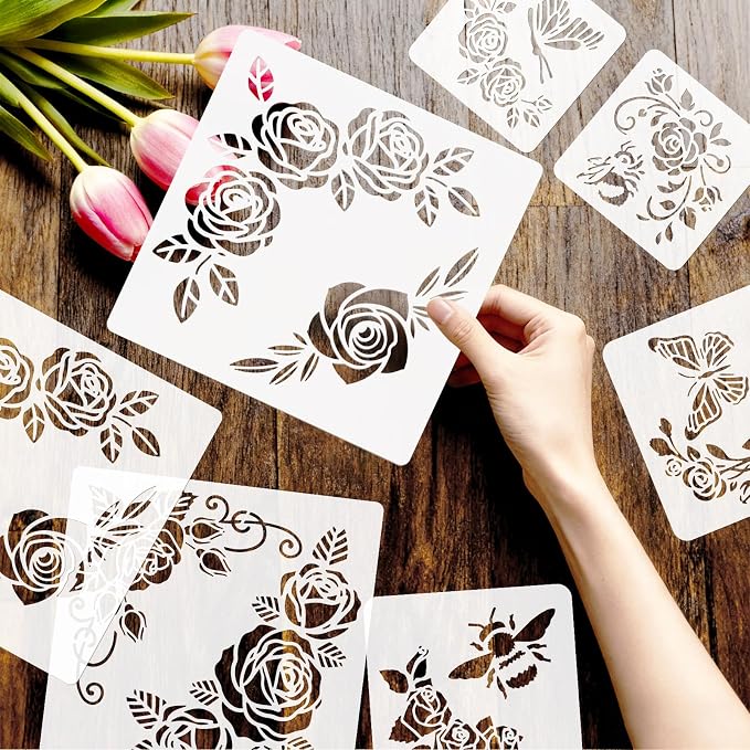 6pcs Bouquet Rose Stencil for Painting Flower Template for Craft Reusable DIY - Image 3