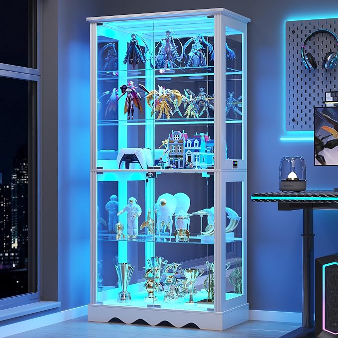 Dystler Display Cabinet with RGB LED Lights & Glass Doors, Flexible Storage - Image 9