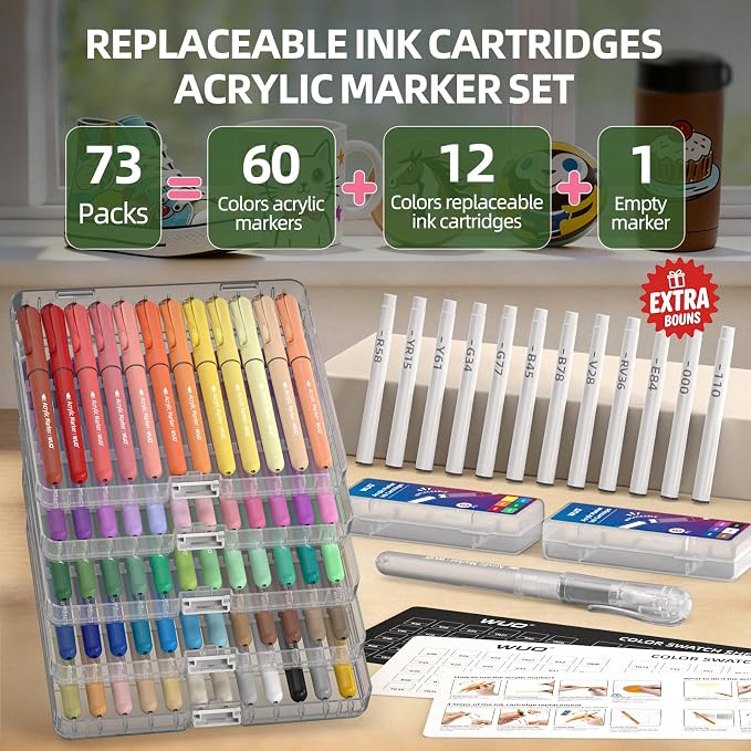 WUO Acrylic Paint Markers, 60 Colors Water-Based No-Bleed Paint Pens - Image 2