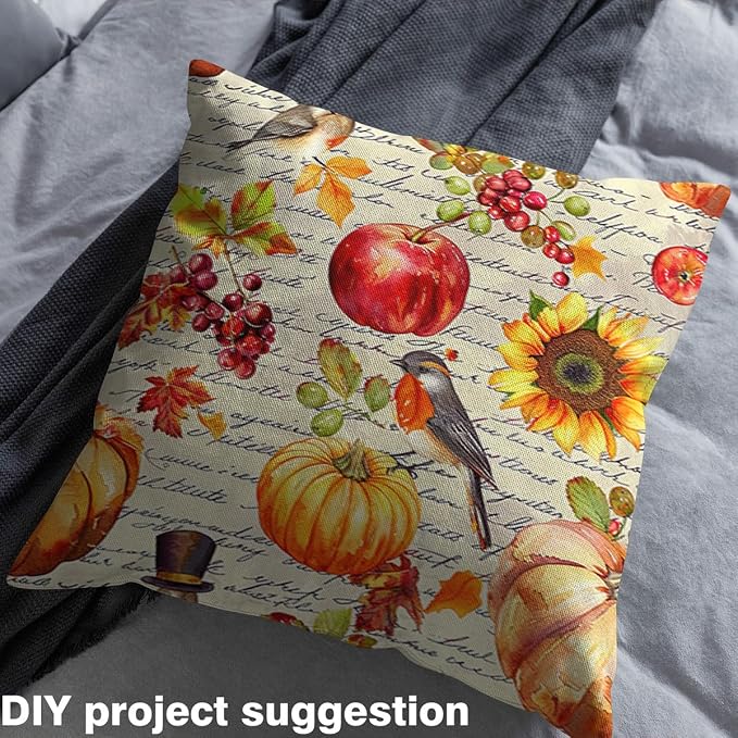 Rustic Autumn Pumpink Fabric by The Yard, Watercolor Birds Rustic Style Flannel - Image 3