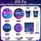 450 Pcs Space Galaxy Tableware Set Decorations, Starry Sky Paper Plates Napkins - Image 2