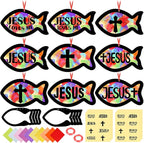 48PCS Sunday School VBS Crafts Bulk: Paper Jesus Fish Nativity Suncatchers by Renbuzhu
