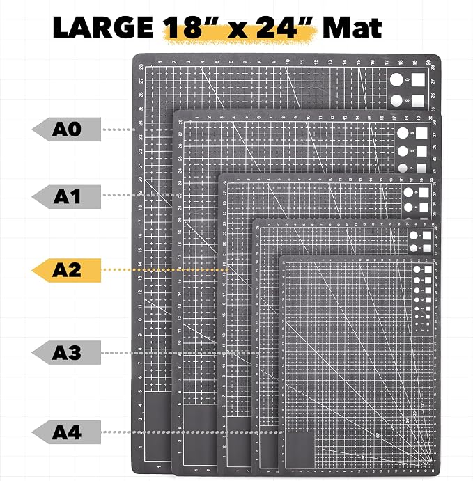 Mandala Crafts Self-Healing Cutting Mat Set – 18" x 24" A2 Black Gray - Image 3