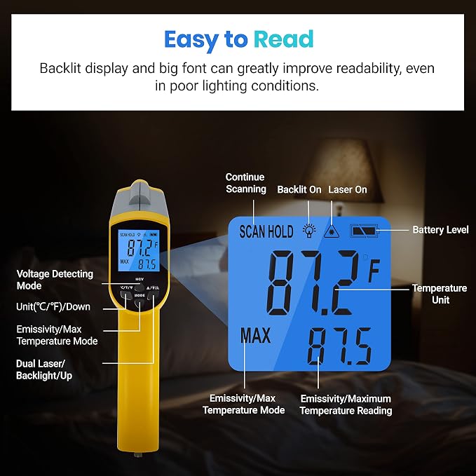 Etekcity Infrared Thermometer 1025D Dual Laser Temperature Gun-58℉~1022℉ - Image 5