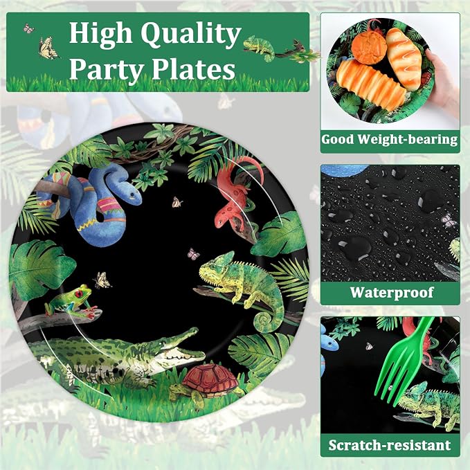 50 Guests Reptile Snake Party Plates and Napkins Party Supplies Jungle Swamp - Image 3