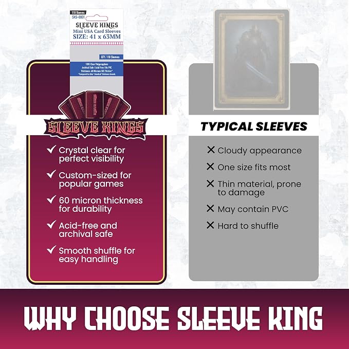 Sleeve Kings Mini USA Card Sleeves 41 x 63 mm – 110 Pack, Extra Clear 60 Micron - Image 6