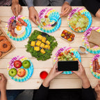 Domensi 100 Pack Tie Dye Paper Plates 7 Inch Rainbow Disposable Dessert Plates - Image 7
