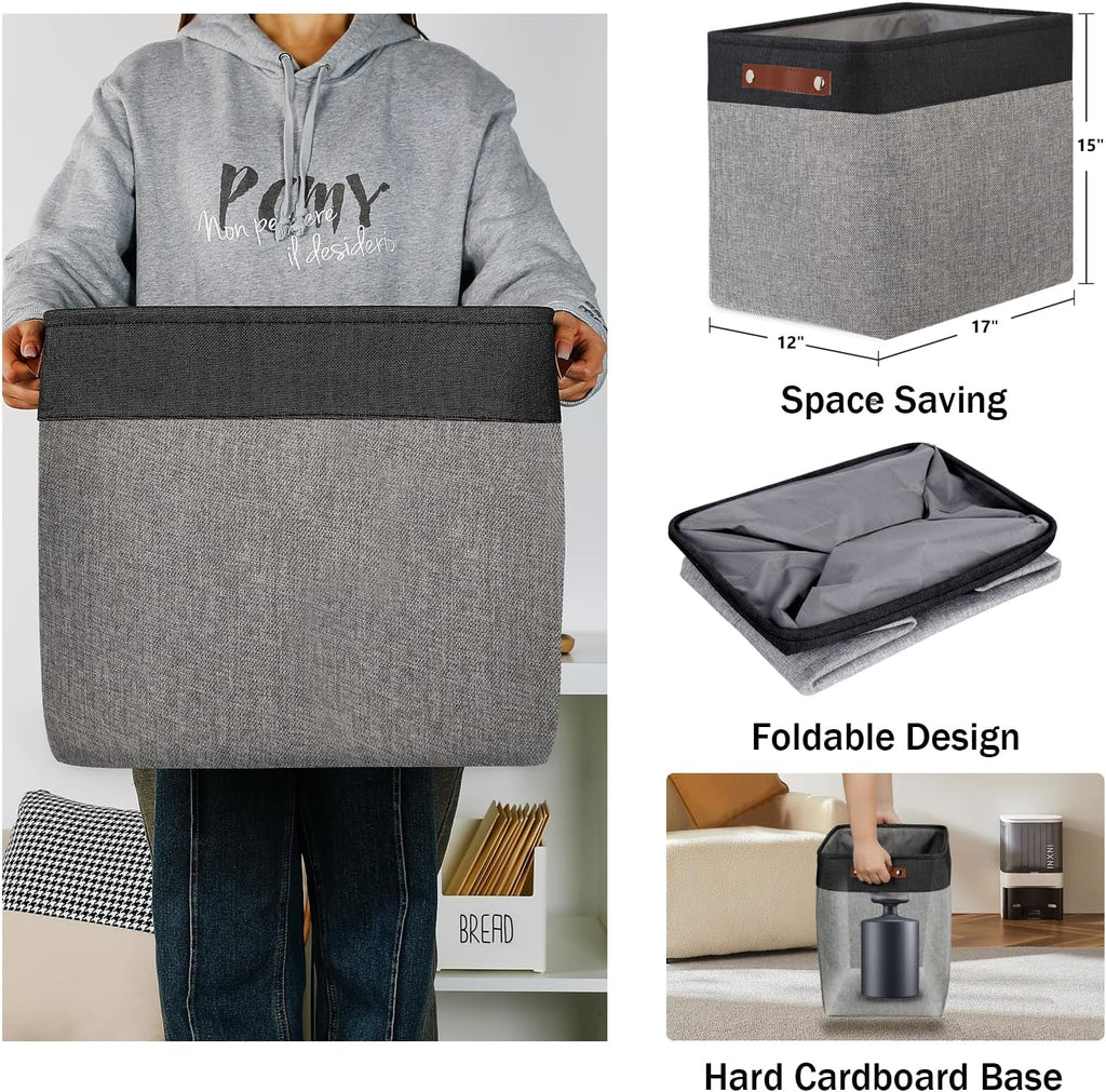 DULLEMELO Extra Large Storage Baskets, Fabric Storage Bins for Organizing Shelves Nursery Toys Books, Closet Baskets and Bins with Handles, Black&Grey, 2-Pack