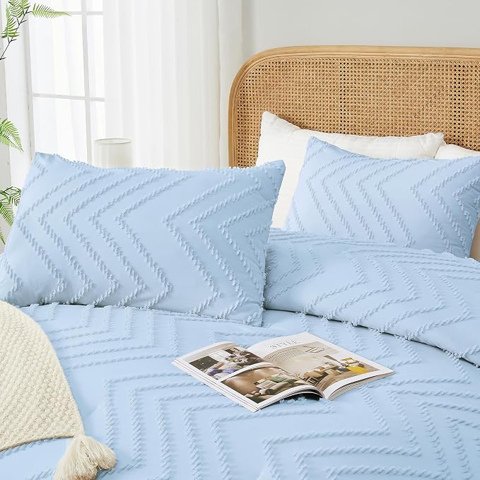Andency Light Blue Comforter Set Full Size, Boho Soft Warm Tufted Neutral - Image 4