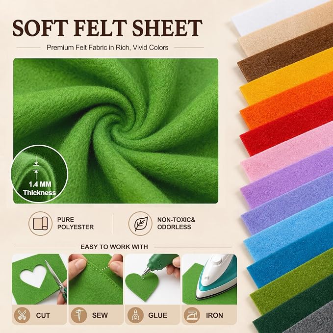 Grass Green Large Felt Fabric 36" x 36", 1.4 mm Soft Felt Sheet, Nonwoven Fabric - Image 4