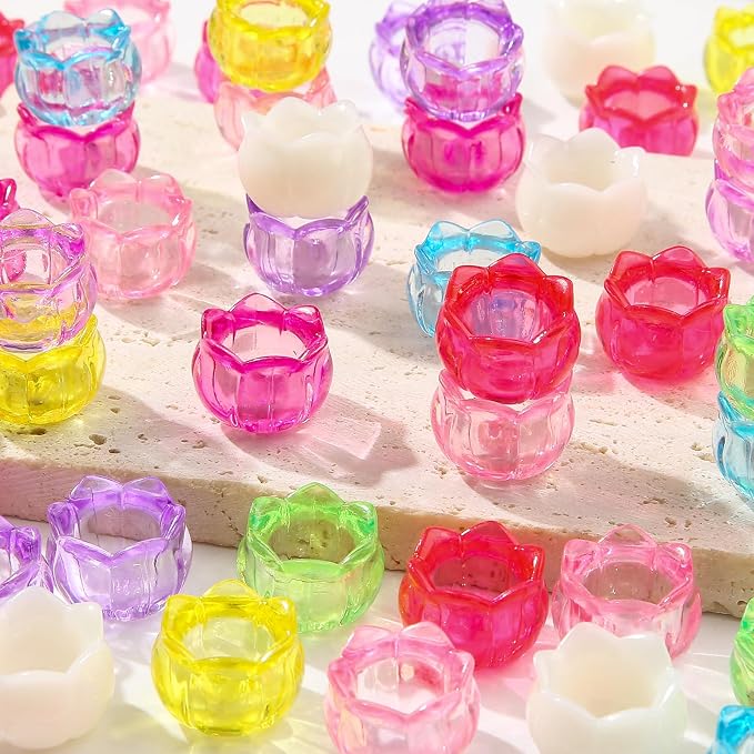 40pcs Acrylic Beads Transparent Colorful Lotus Flower Holder Beads Acrylic - Image 4
